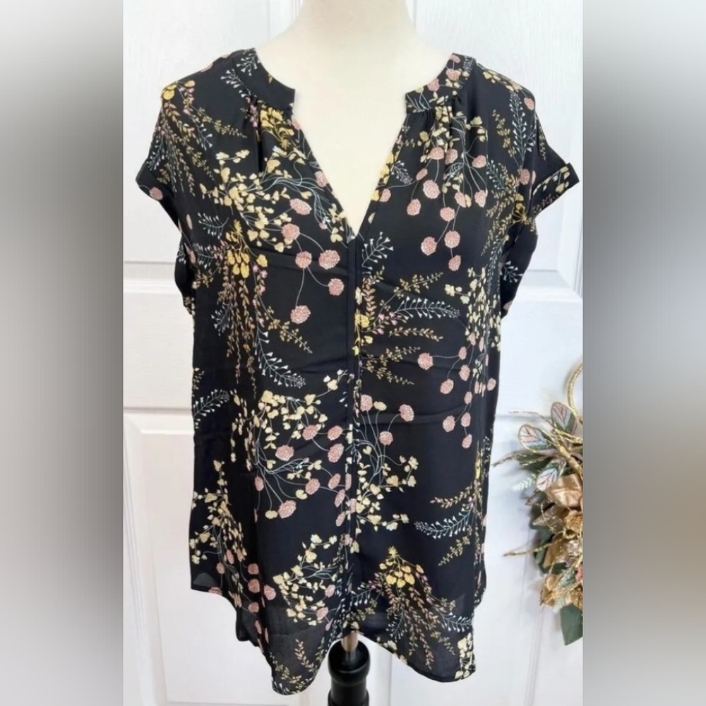 Philosophy Black Floral Tank with Pink and Yellow Blossoms Size LARGE